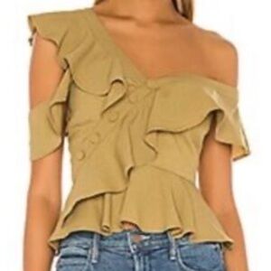 Lovers + Friends One-Shoulder Ruffle Top in Mustard